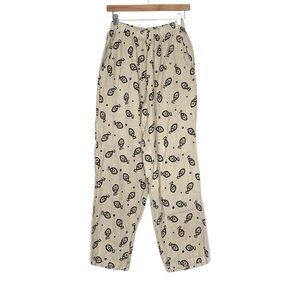 Linen Wide Leg Pants Tropical Vibes Pull On Size Small Fish Tan Black